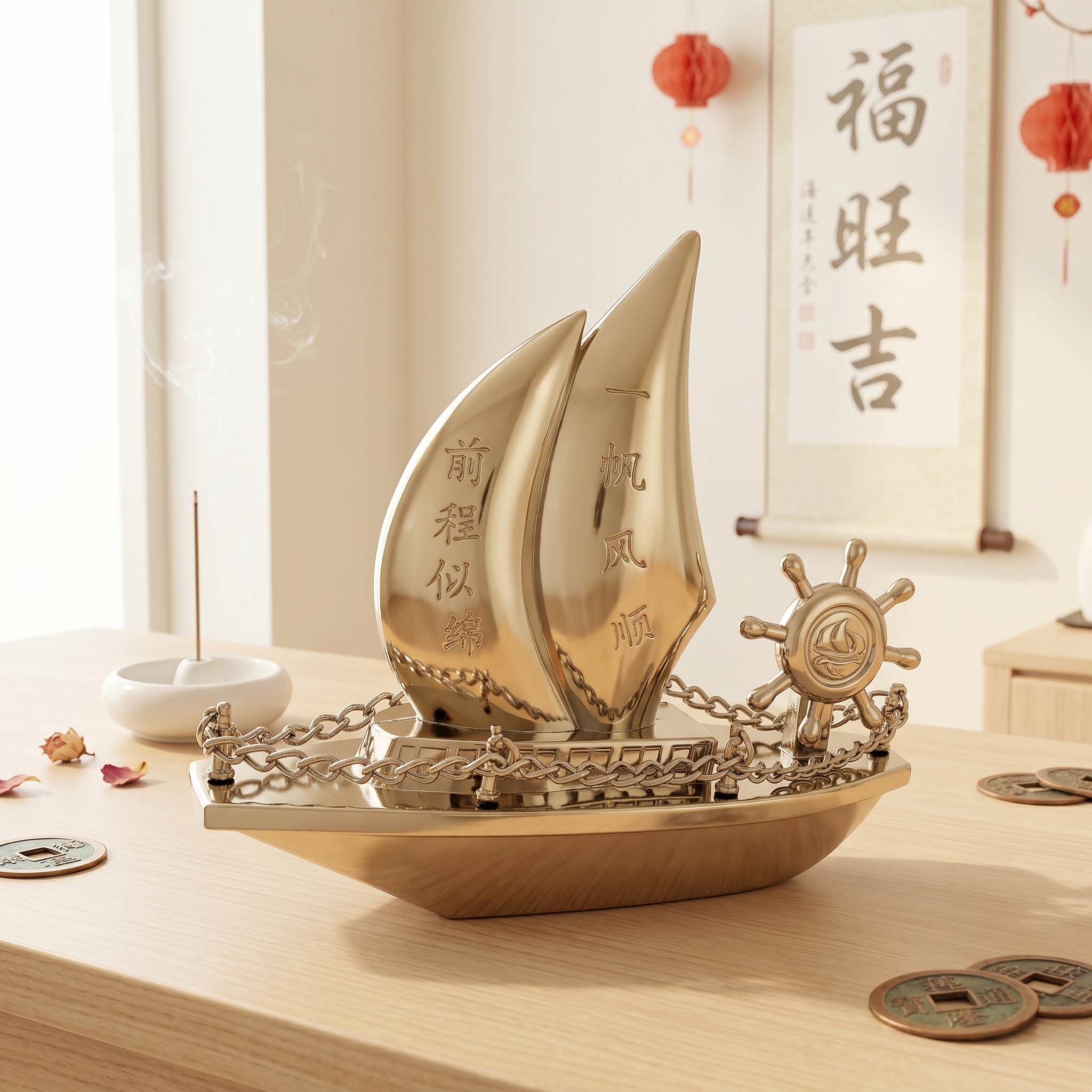 3D Metal Sailing Ship Model Feng Shui Wealth