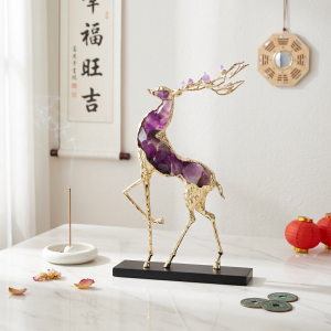 Crystal Deer Figurine Wealth Fortune Ornament