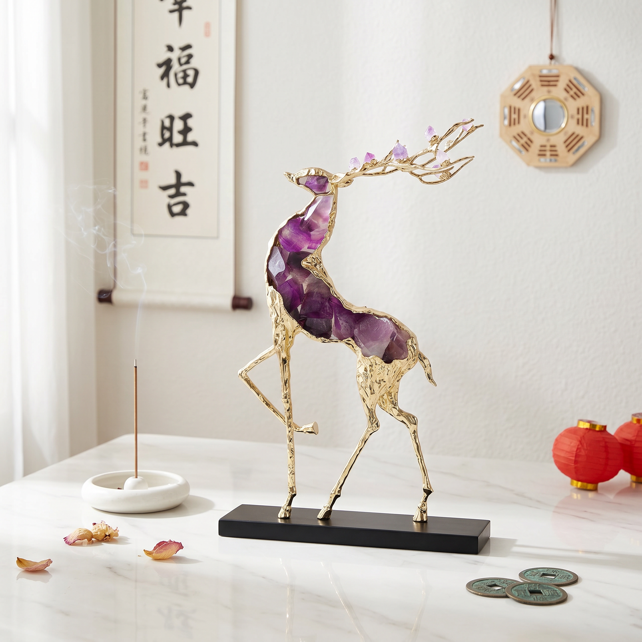 Crystal Deer Figurine Wealth Fortune Ornament