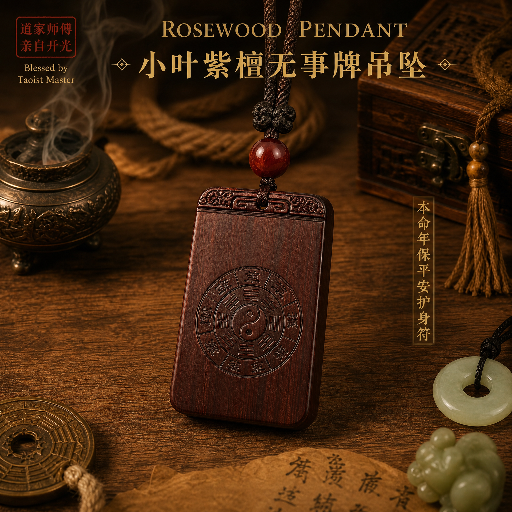 Indian Rosewood Zitan Peace Pendant Amulet